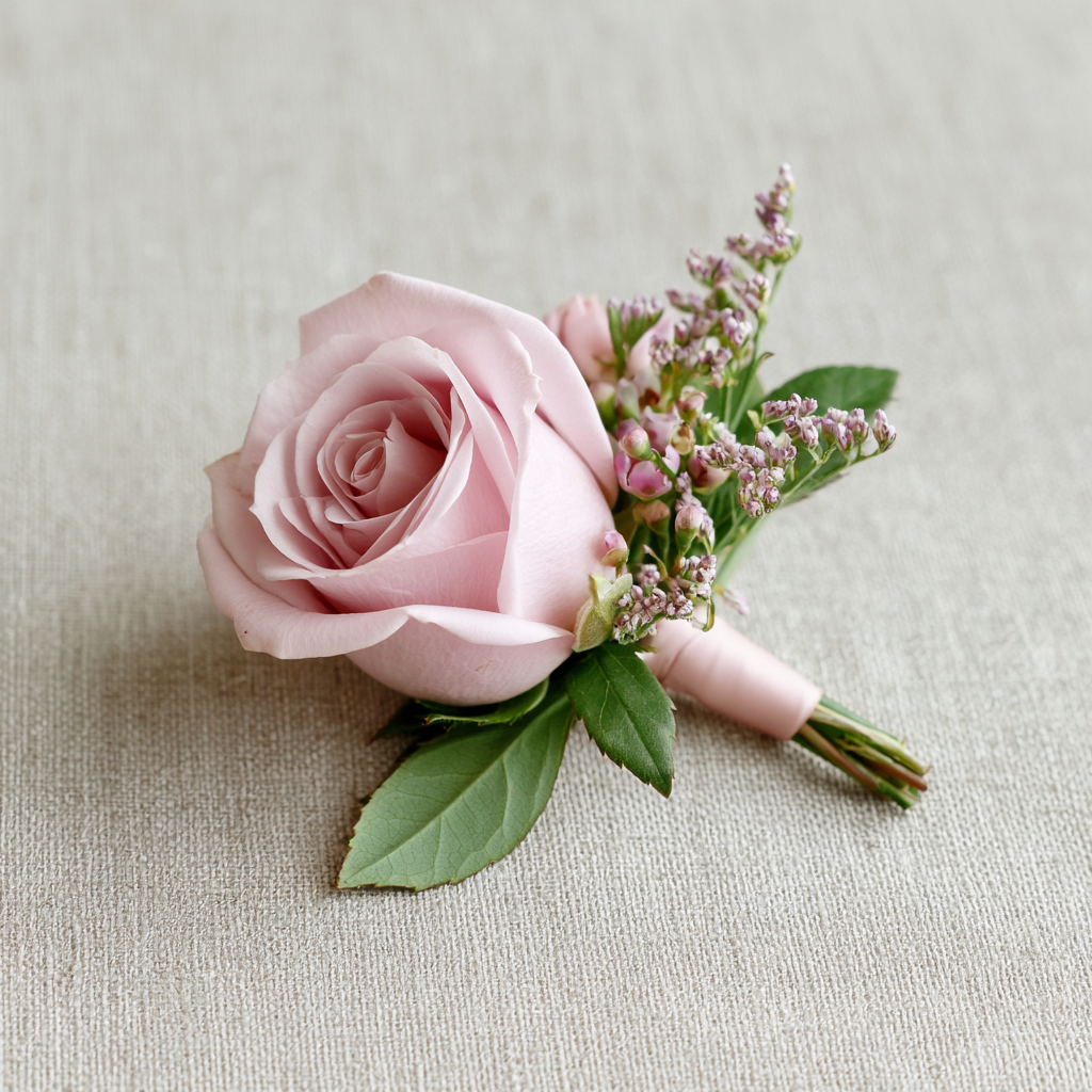Single Pink Rose Boutonniere

